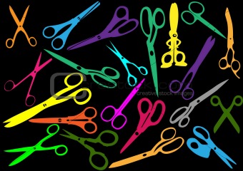 Colored scissors vector silhouettes