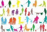 Vector illustration of people with dog