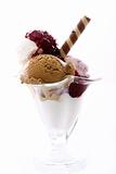 Ice cream dessert with raspberry jam