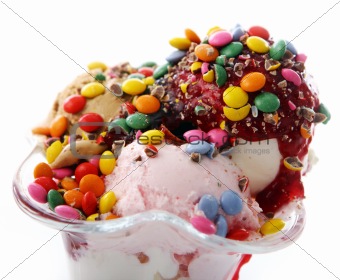 Ice cream dessert with colorful candies