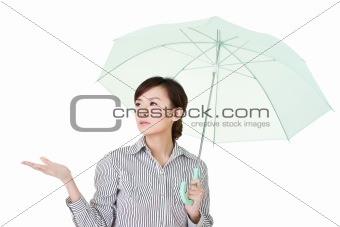Business woman holding umbrella