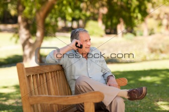 Mature man phoning in the park