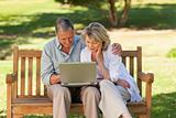 Senior couple working on their laptop