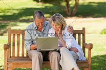 Senior couple working on their laptop