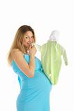 pregnant woman buying baby clothes
