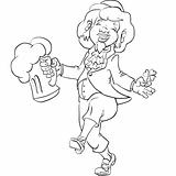 Inking dancing leprechaun with goblet of beer and shamrock.eps8
