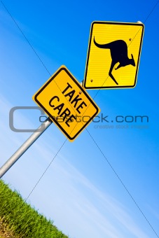 Closeup of kangaroo road  sign 