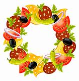 round wreath of food concept