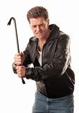 Angry man holding a crowbar