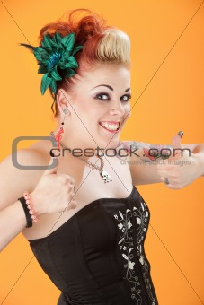 Happy Woman Showing Thumbs Up