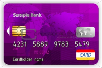 Vector violet credit card, front view. EPS 8