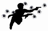 Action hero in gun fight silhouette