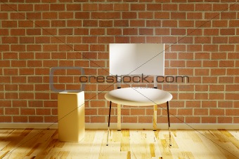 White chair with vase