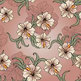 seamless spring pattern with hibiscus flowers and leaves