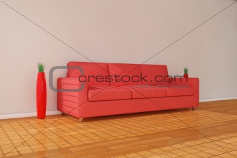 3d red sofa with vase