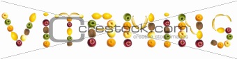 Vitamins word made of fruits