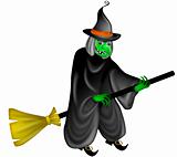 Halloween Witch Flying on Broom Stick