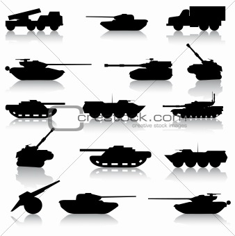 Collection set of tanks of guns 