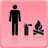 Icon of the person with the fire extinguisher near a fire