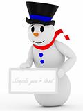 3D smiling snowman with sign