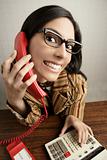 Retro secretary wide angle humor telephone woman