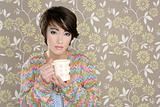 coffee cup drinking retro fashion 60s woman
