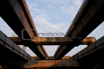 Under the bridge and the sky.
