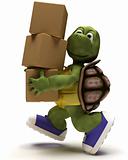 Tortoise Caricature runniing with packing cartons