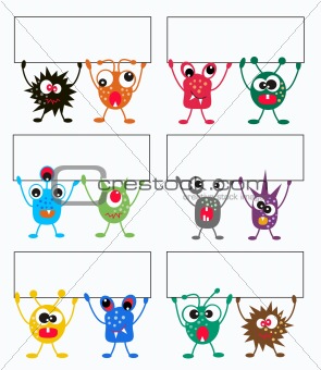 colorful monsters with placards
