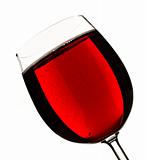 Wine glass with red fruit juice on white