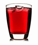 One glass of red fruit juice with ice