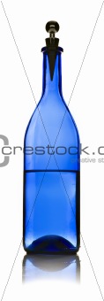 One blue glass bottle with water