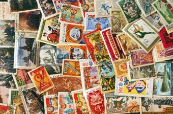 Pile of used post stamps from Soviet Union
