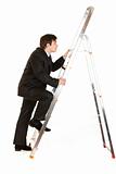 Modern businessman  climbing upwards up on ladder
