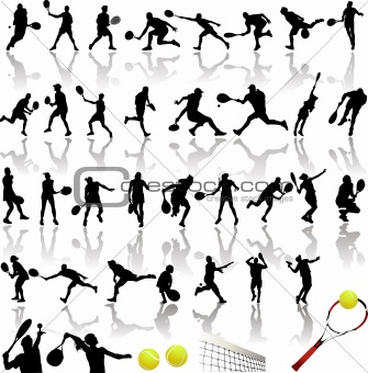 Silhouettes of tennis player