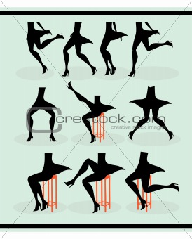 Ten woman legs silhouettes