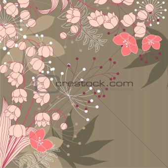Floral background with contour flowers