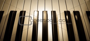 Top view close up shot of piano keyboard