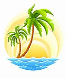 tropical palm with sea wave on sunny background