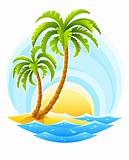 tropical palm with sea wave on sunny background