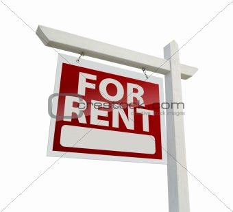 Left Facing For Rent Real Estate Sign Isolated on White with Clipping Path.