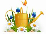Garden watering can with flowers