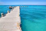 Cancun wood pier in  tropical Caribbean sea