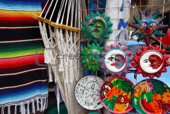 Mexican handcrafts hammock serape and ceramics