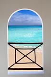 arch window tropical Caribbean beach seen through