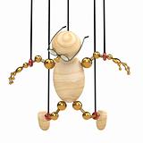 3d wood man suspended on laces