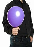 man holding baloonn isolated