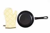 Kitchen glove with pan on a white