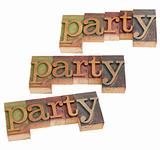 party - word in letterpress type