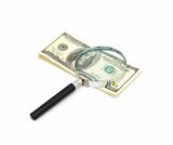Magnifying glass on money background
